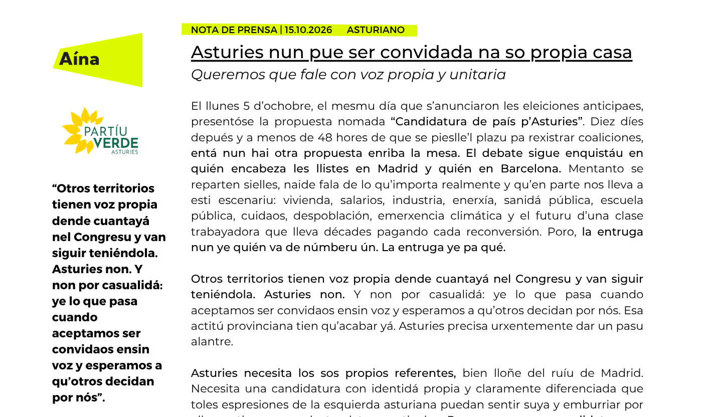 Asturies nun pue ser convidada na so propia casa